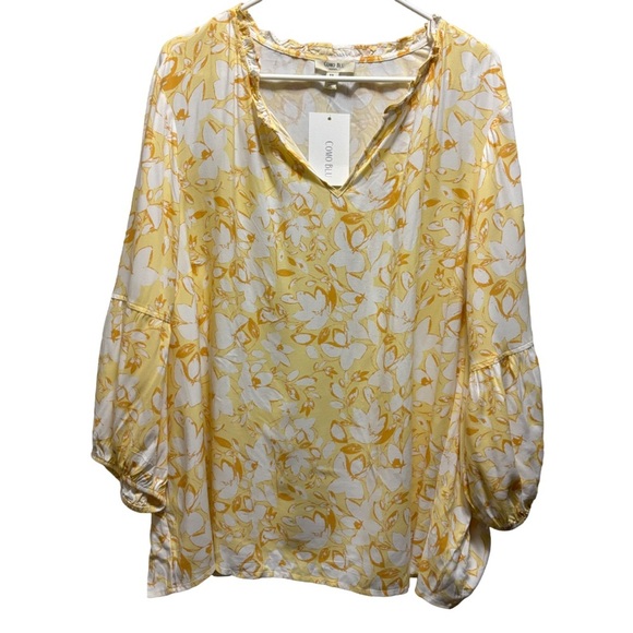 Como Blu Yellow Floral Blouse Size 3X - Picture 1 of 6